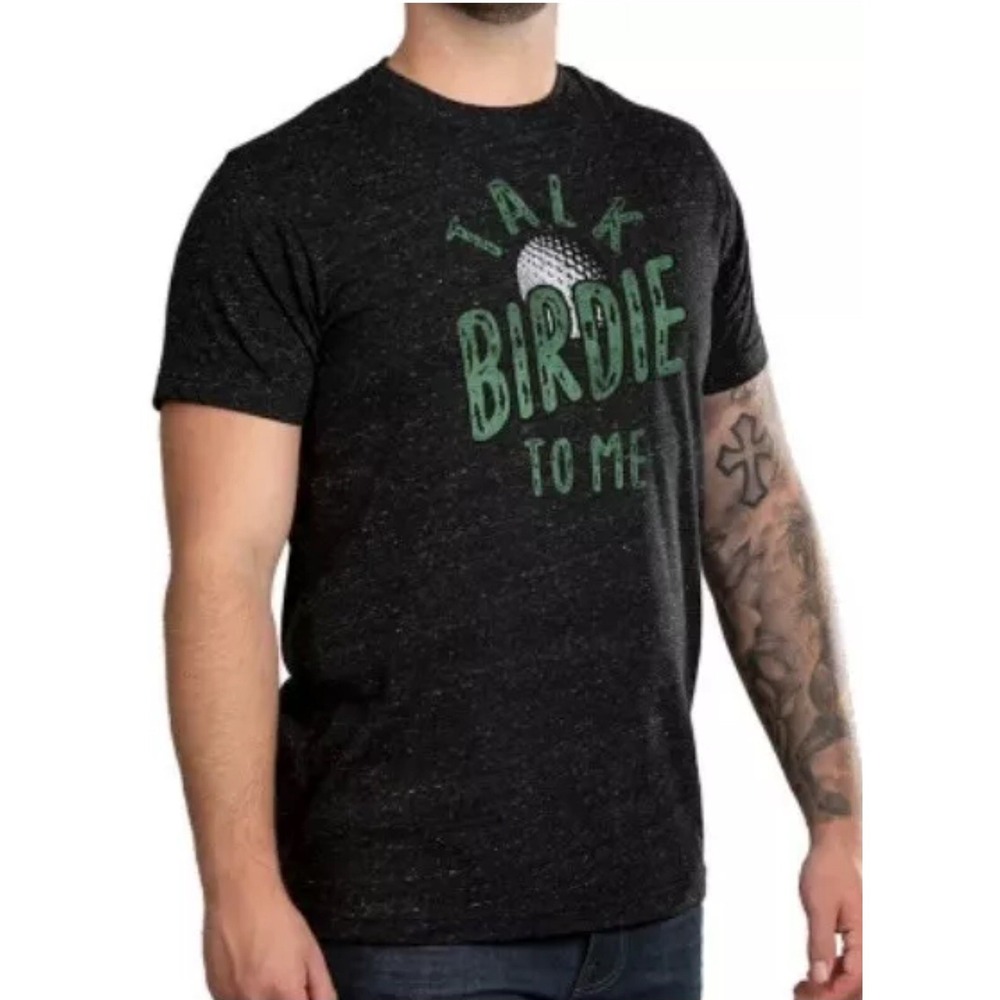 State of Mine Men's Golf Shirt Black "Talk Birdie To Me" Funny Graphic Tee‎ – XL